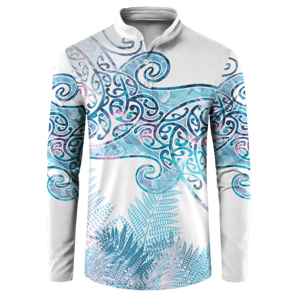 Aotearoa Maori Koru Curves Button Sweatshirt Aqua Paua Shell LT7 Blue - Polynesian Pride