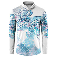 Aotearoa Maori Koru Curves Button Sweatshirt Aqua Paua Shell LT7 Blue - Polynesian Pride