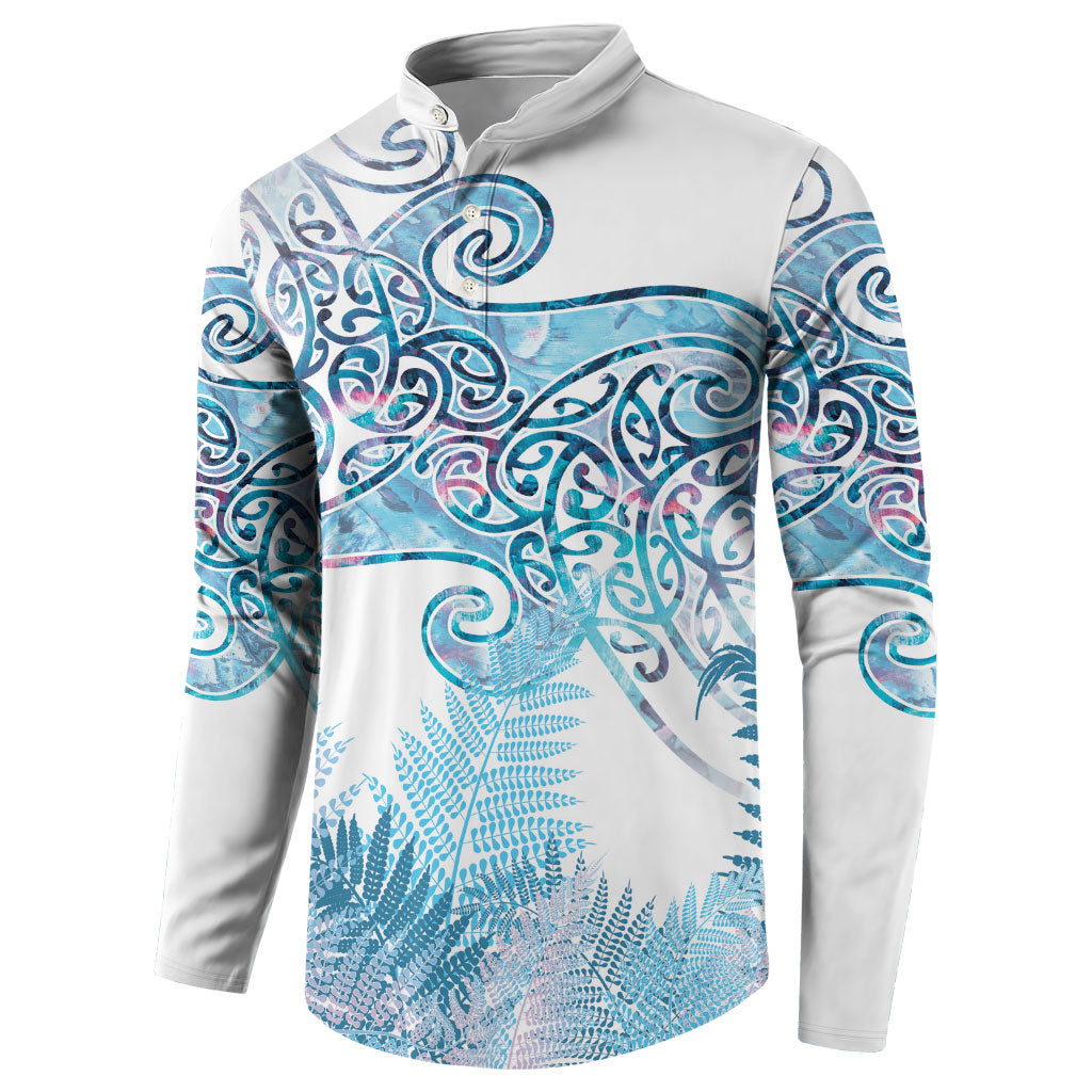 Aotearoa Maori Koru Curves Button Sweatshirt Aqua Paua Shell LT7 - Polynesian Pride