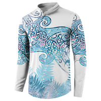 Aotearoa Maori Koru Curves Button Sweatshirt Aqua Paua Shell LT7 - Polynesian Pride