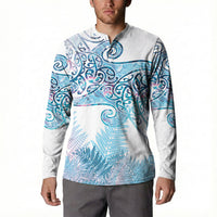 Aotearoa Maori Koru Curves Button Sweatshirt Aqua Paua Shell LT7 - Polynesian Pride