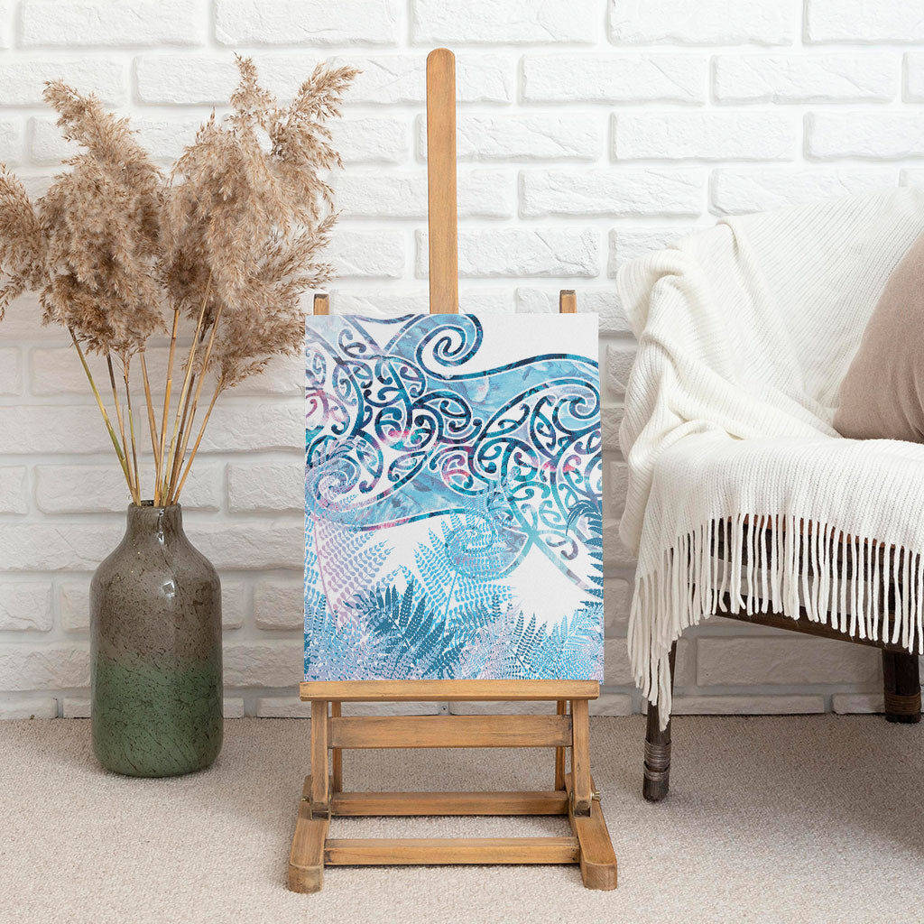Aotearoa Maori Koru Curves Canvas Wall Art Aqua Paua Shell LT7 - Polynesian Pride
