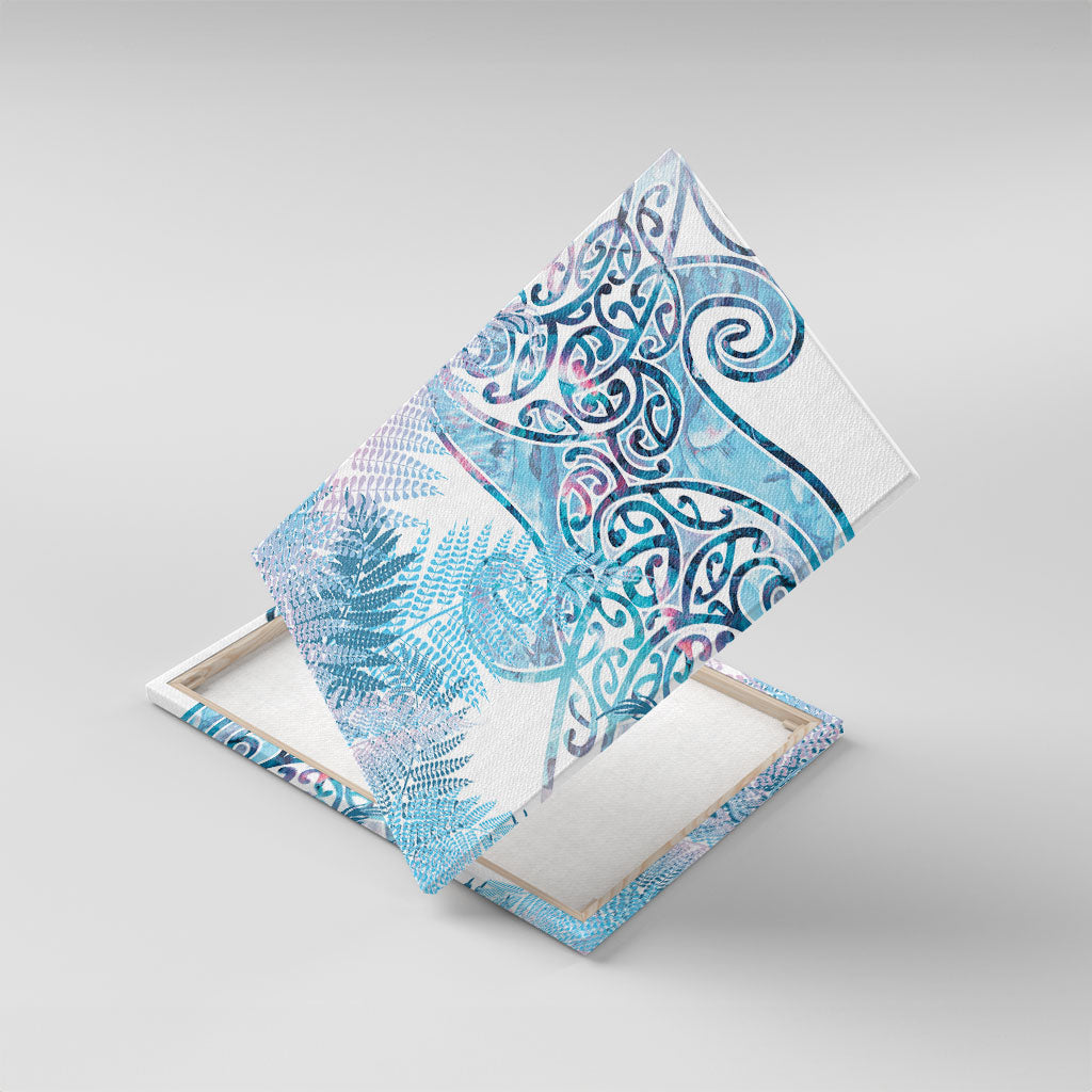 Aotearoa Maori Koru Curves Canvas Wall Art Aqua Paua Shell LT7 With Frame Blue - Polynesian Pride