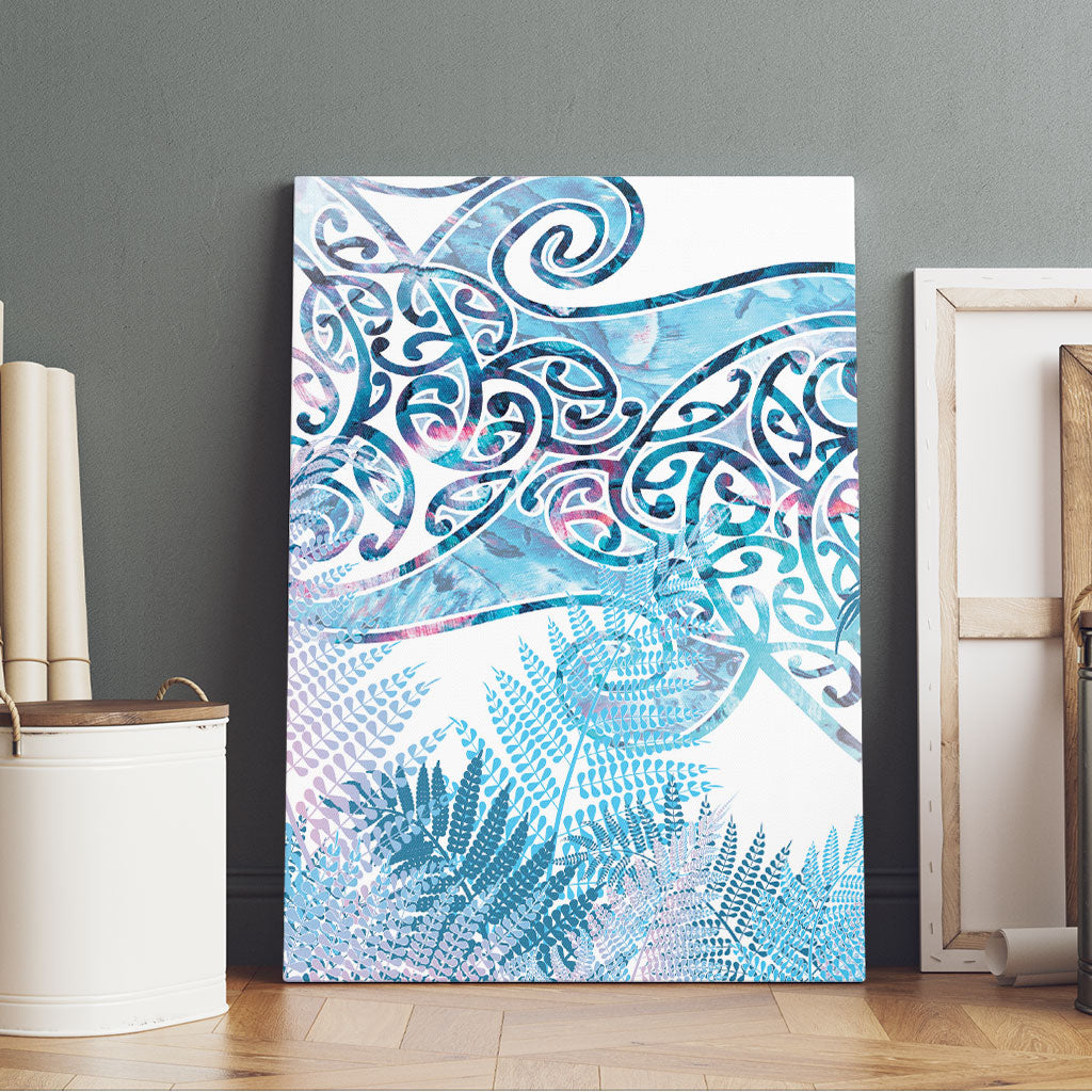 Aotearoa Maori Koru Curves Canvas Wall Art Aqua Paua Shell LT7 - Polynesian Pride