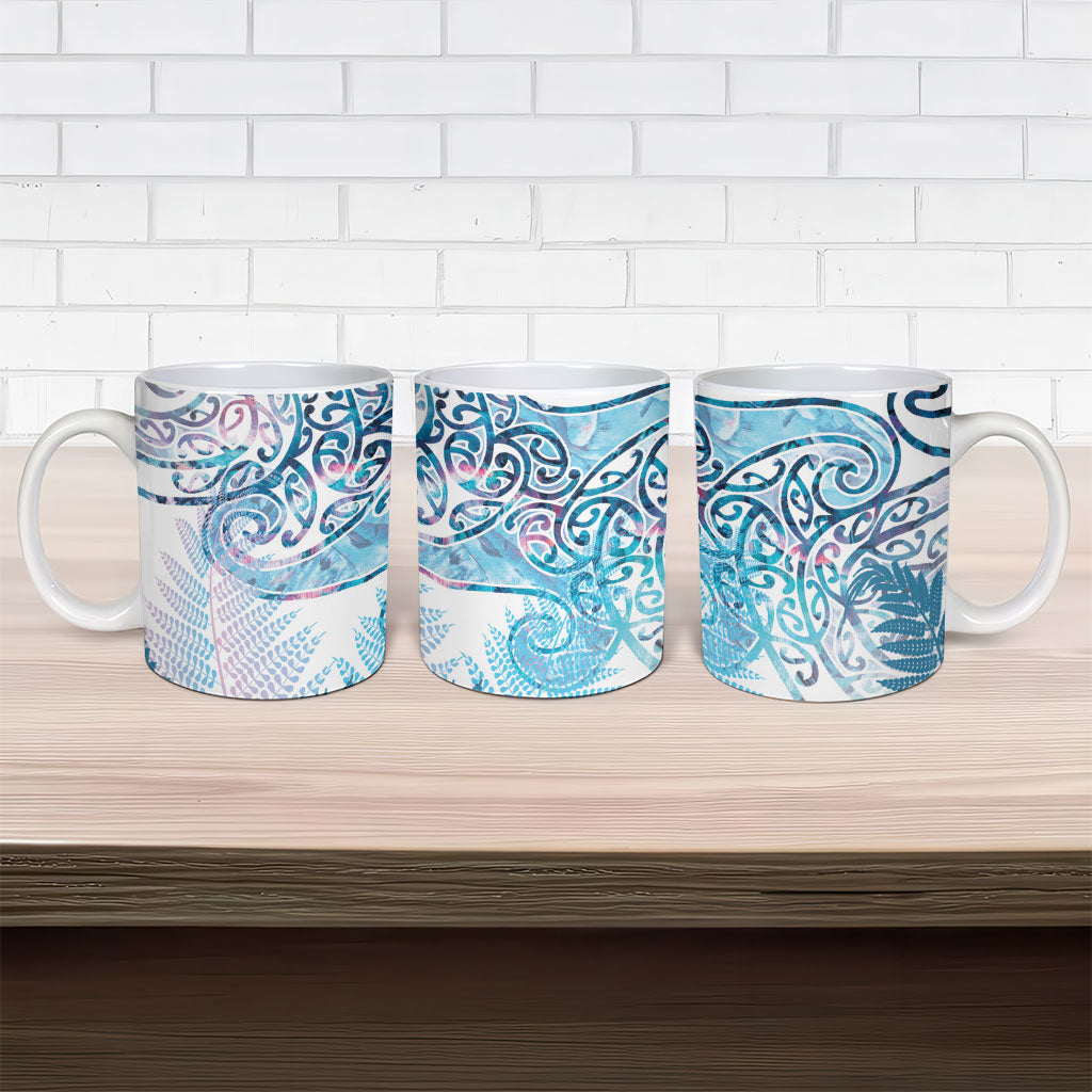 Aotearoa Maori Koru Curves Ceramic Mug Aqua Paua Shell LT7 - Polynesian Pride