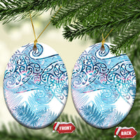 Aotearoa Maori Koru Curves Ceramic Ornament Aqua Paua Shell