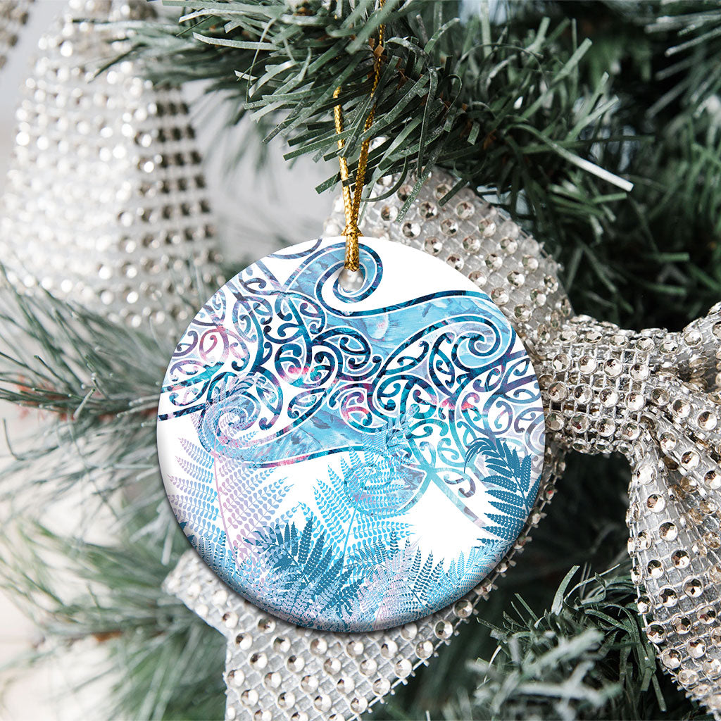 Aotearoa Maori Koru Curves Ceramic Ornament Aqua Paua Shell