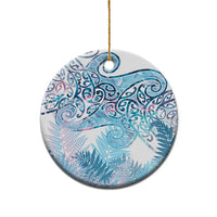 Aotearoa Maori Koru Curves Ceramic Ornament Aqua Paua Shell