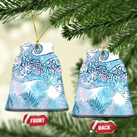 Aotearoa Maori Koru Curves Ceramic Ornament Aqua Paua Shell