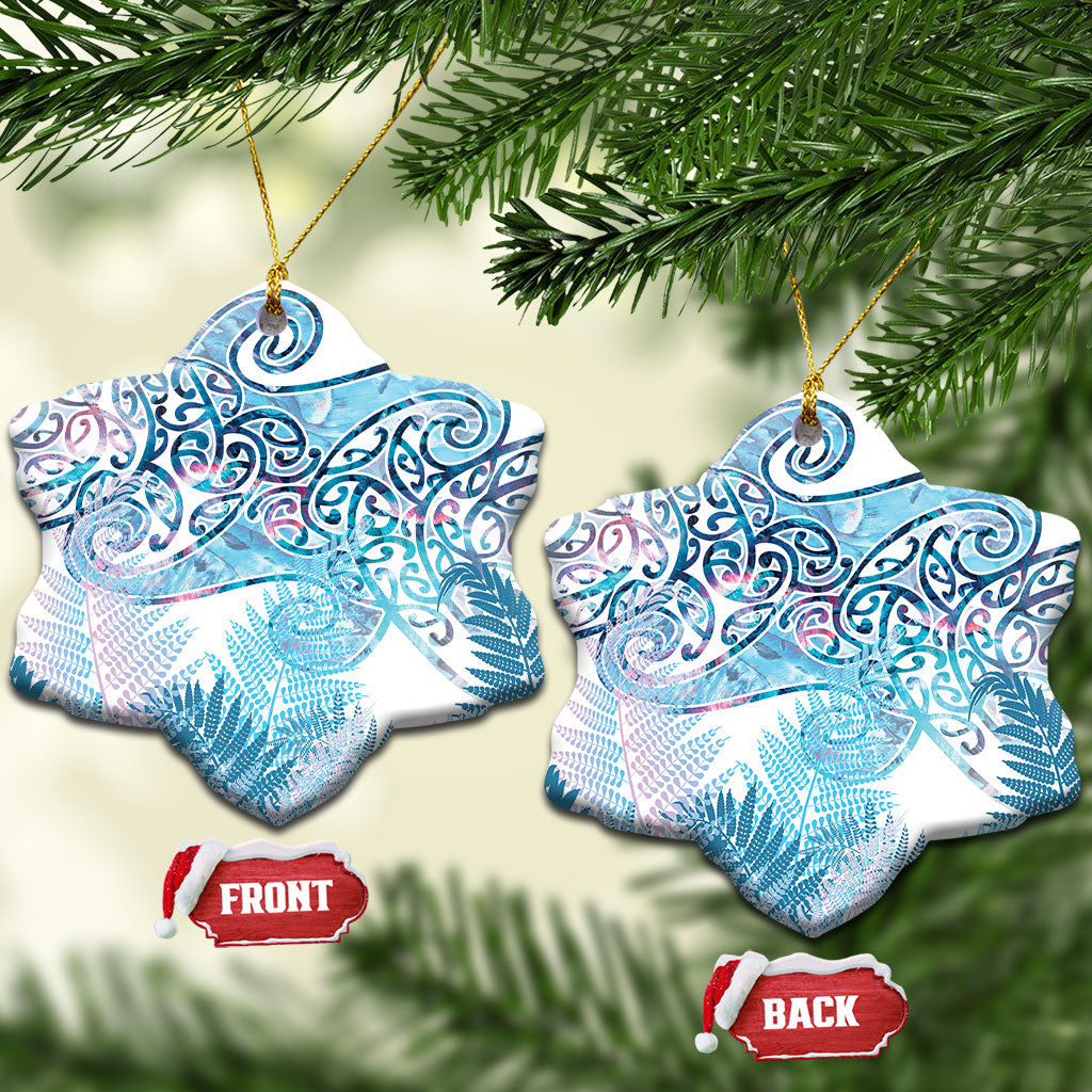 Aotearoa Maori Koru Curves Ceramic Ornament Aqua Paua Shell