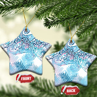 Aotearoa Maori Koru Curves Ceramic Ornament Aqua Paua Shell