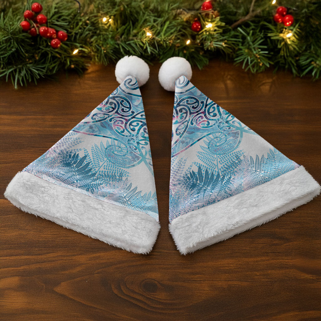 Aotearoa Maori Koru Curves Christmas Santa Hat Aqua Paua Shell