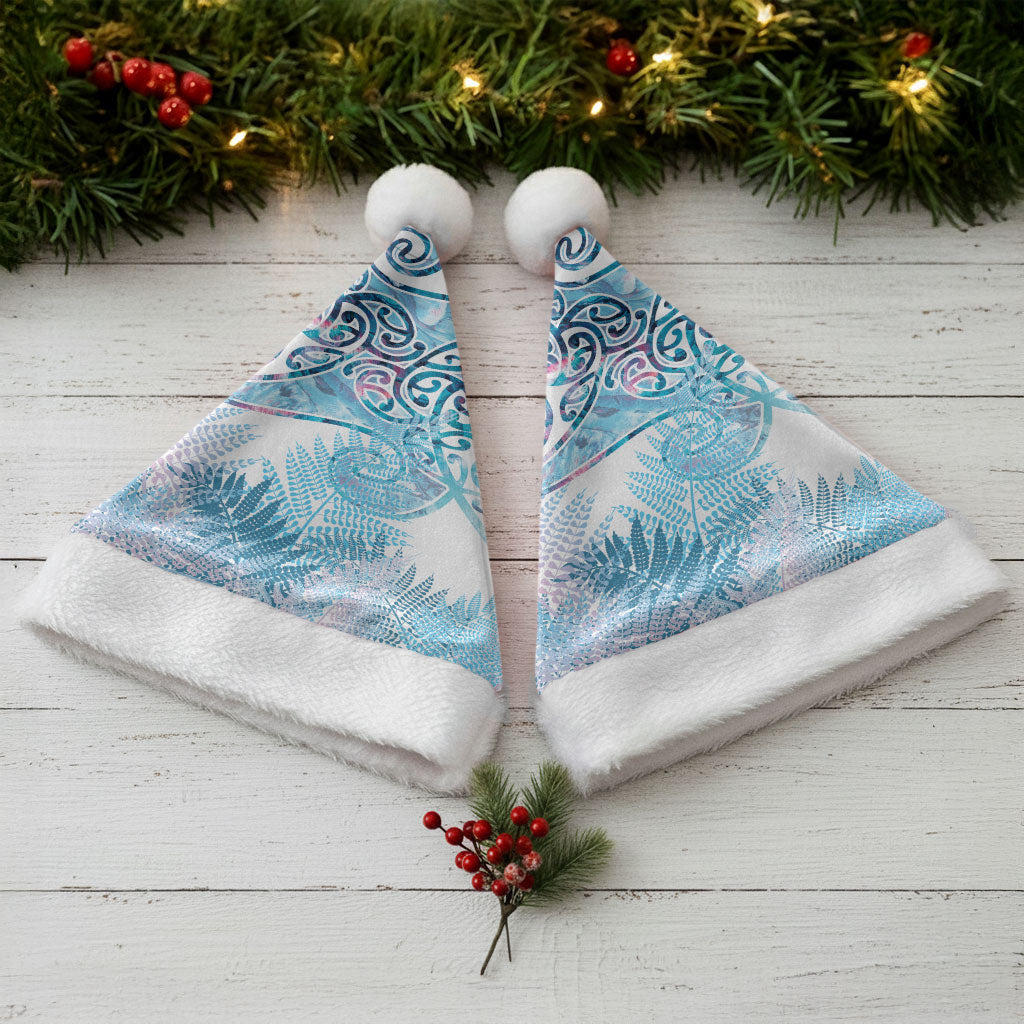 Aotearoa Maori Koru Curves Christmas Santa Hat Aqua Paua Shell