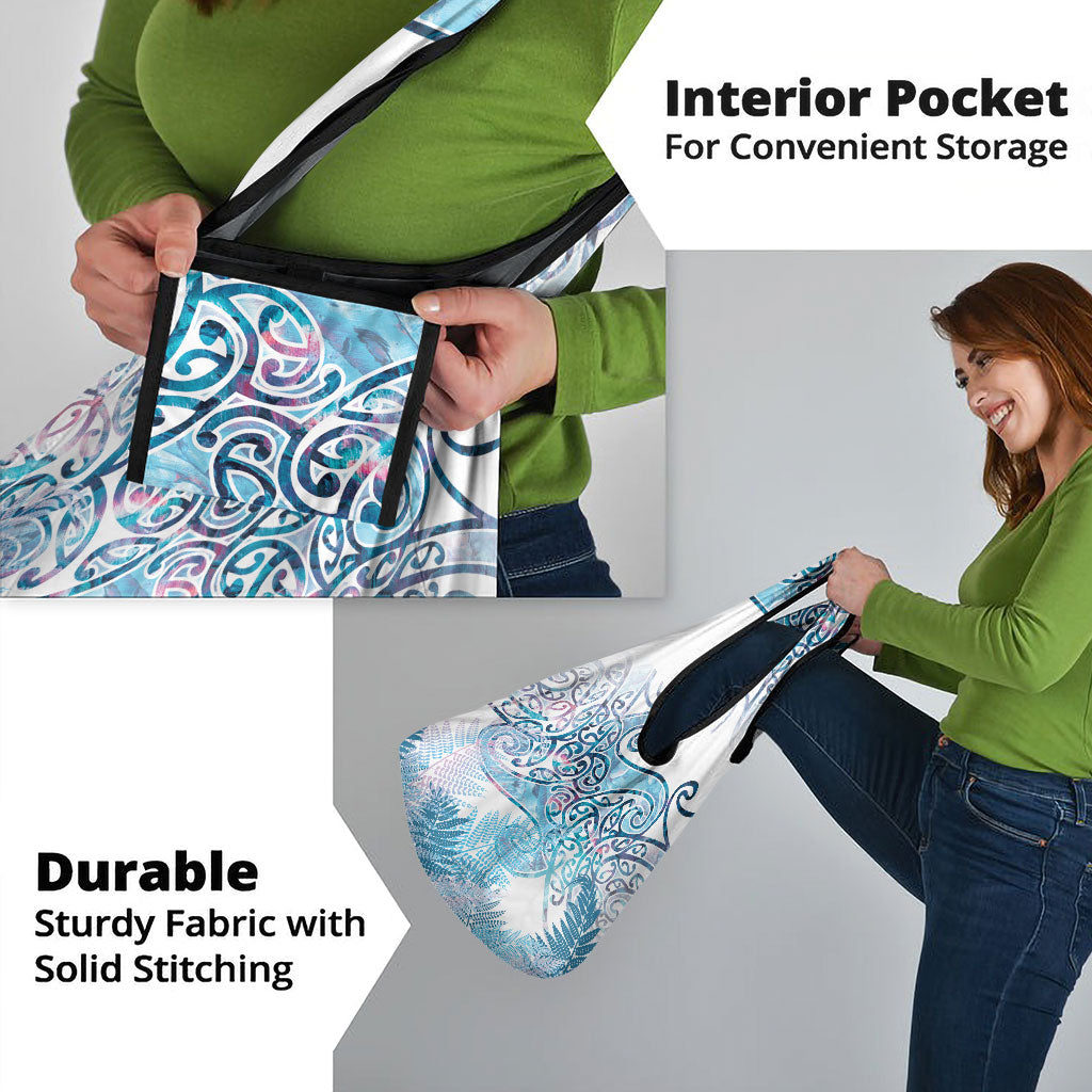 Aotearoa Maori Koru Curves Grocery Bag Aqua Paua Shell LT7 - Polynesian Pride