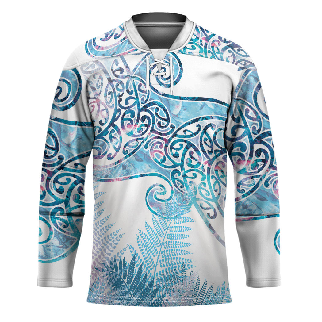Aotearoa Maori Koru Curves Hockey Jersey Aqua Paua Shell LT7 Unisex Blue - Polynesian Pride