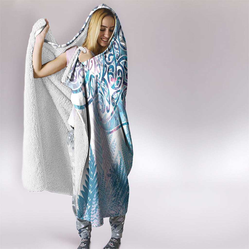Aotearoa Maori Koru Curves Hooded Blanket Aqua Paua Shell LT7 - Polynesian Pride