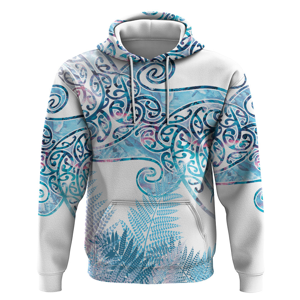 Aotearoa Maori Koru Curves Hoodie Aqua Paua Shell LT7 Pullover Hoodie Blue - Polynesian Pride