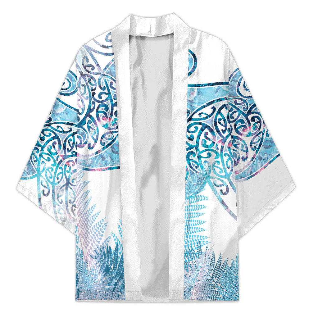 Aotearoa Maori Koru Curves Kimono Aqua Paua Shell LT7 Unisex Blue - Polynesian Pride