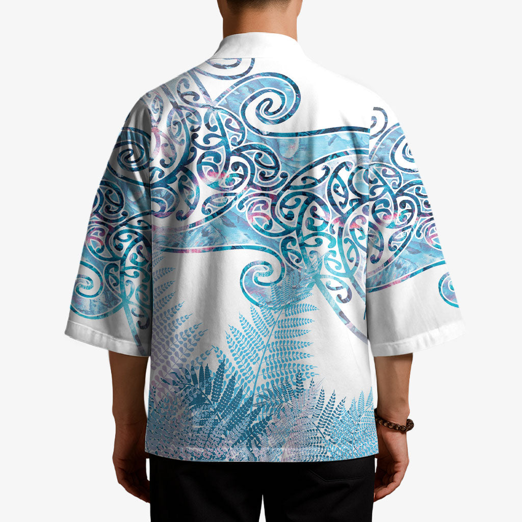 Aotearoa Maori Koru Curves Kimono Aqua Paua Shell LT7 - Polynesian Pride
