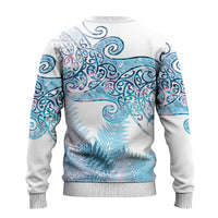 Aotearoa Maori Koru Curves Ugly Christmas Sweater Aqua Paua Shell