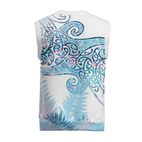 Aotearoa Maori Koru Curves Christmas Knitted V-Neck Vest Aqua Paua Shell