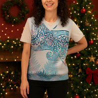 Aotearoa Maori Koru Curves Christmas Knitted V-Neck Vest Aqua Paua Shell