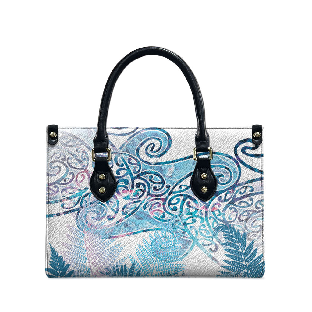 Aotearoa Maori Koru Curves Leather Bag Aqua Paua Shell LT7 - Polynesian Pride