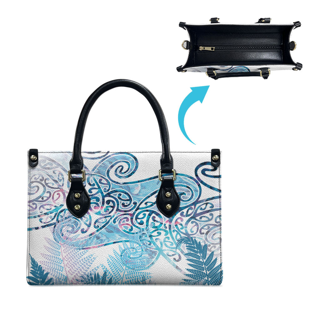 Aotearoa Maori Koru Curves Leather Bag Aqua Paua Shell LT7 - Polynesian Pride