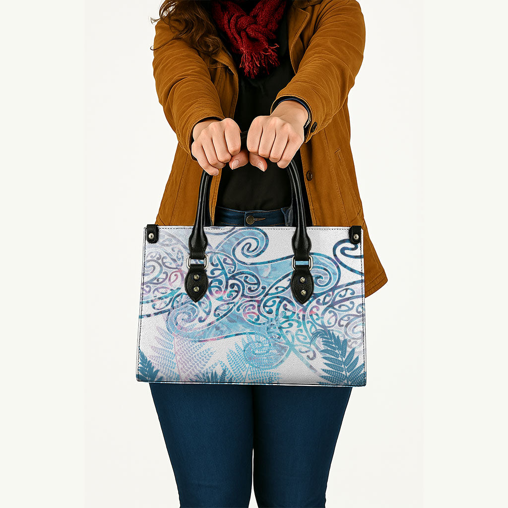Aotearoa Maori Koru Curves Leather Bag Aqua Paua Shell LT7 - Polynesian Pride