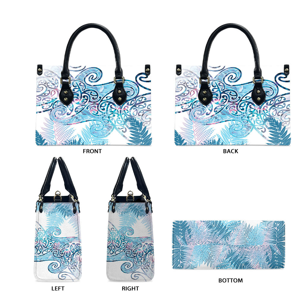 Aotearoa Maori Koru Curves Leather Bag Aqua Paua Shell LT7 - Polynesian Pride