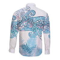 Aotearoa Maori Koru Curves Long Sleeve Button Shirt Aqua Paua Shell LT7 - Polynesian Pride