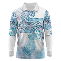 Aotearoa Maori Koru Curves Long Sleeve Polo Shirt Aqua Paua Shell LT7 Blue - Polynesian Pride