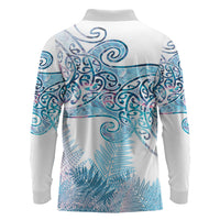 Aotearoa Maori Koru Curves Long Sleeve Polo Shirt Aqua Paua Shell LT7 - Polynesian Pride