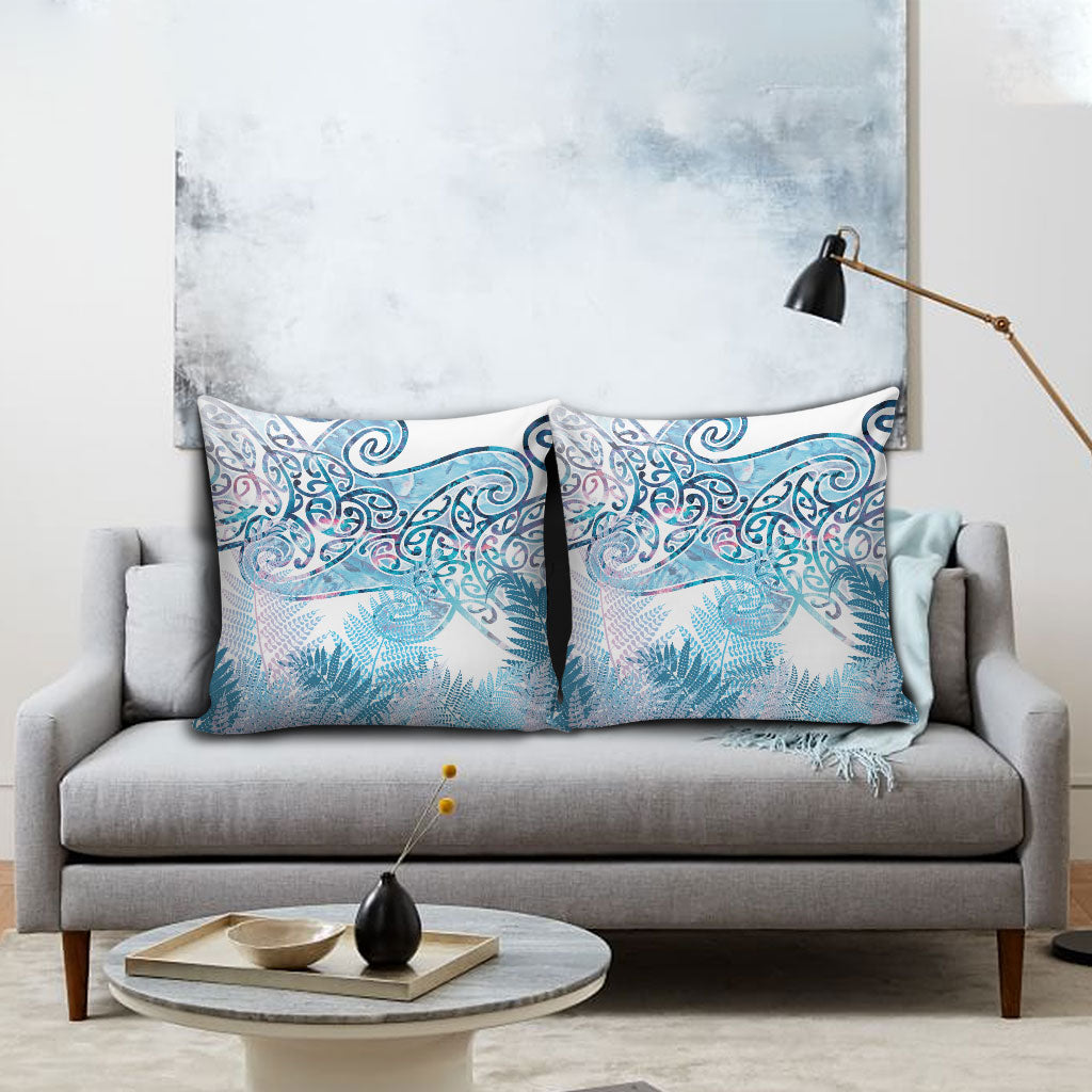 Aotearoa Maori Koru Curves Pillow Cover Aqua Paua Shell LT7 - Polynesian Pride