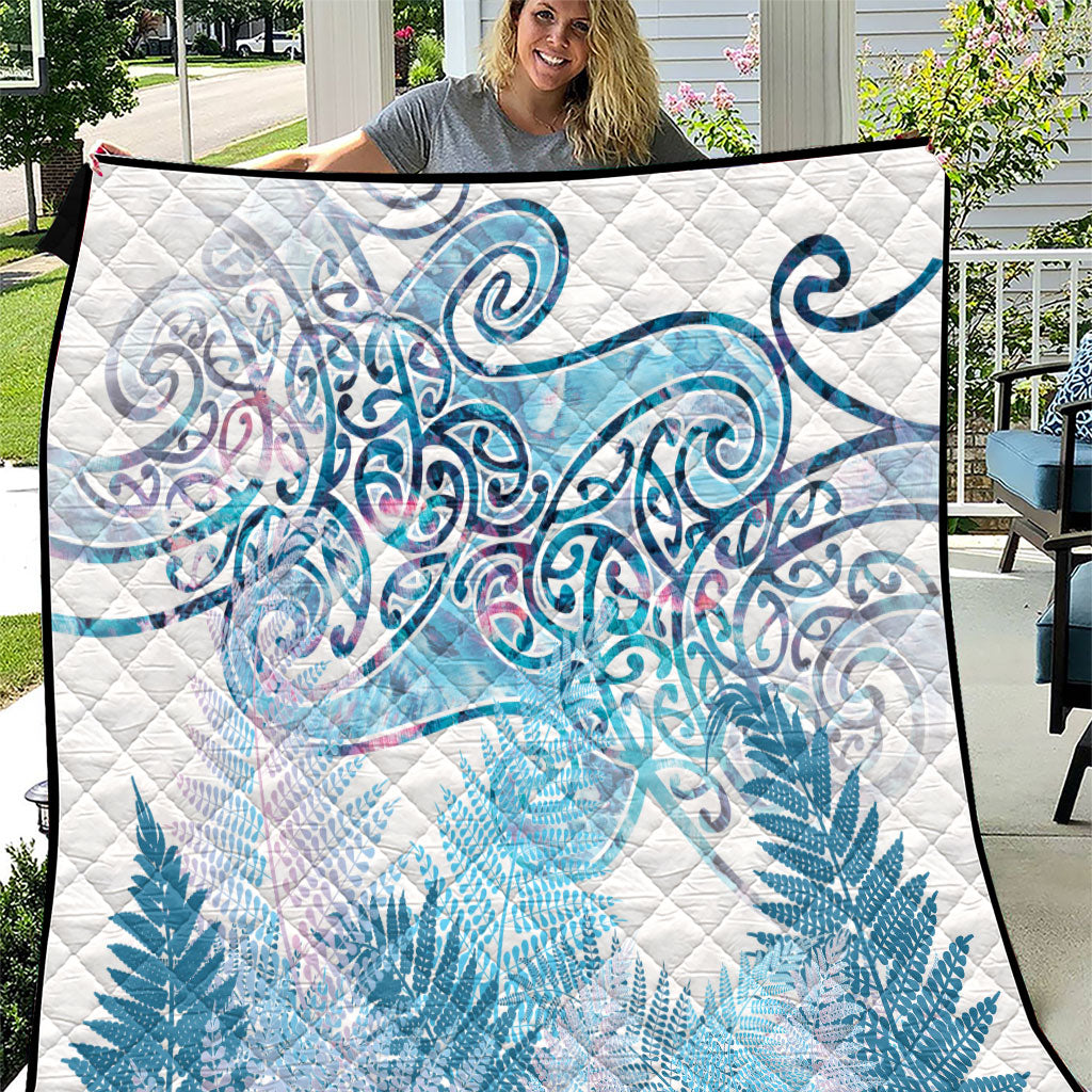 Aotearoa Maori Koru Curves Quilt Aqua Paua Shell LT7 Blue - Polynesian Pride