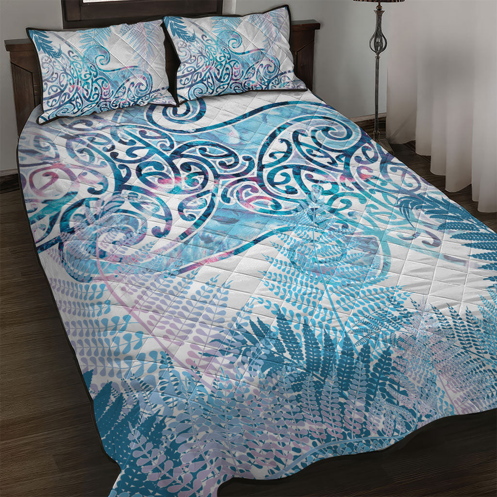 Aotearoa Maori Koru Curves Quilt Bed Set Aqua Paua Shell LT7 Blue - Polynesian Pride