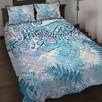 Aotearoa Maori Koru Curves Quilt Bed Set Aqua Paua Shell LT7 Blue - Polynesian Pride