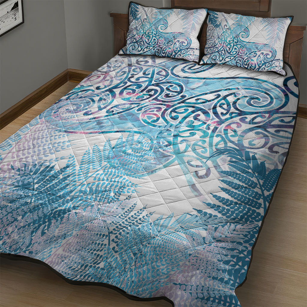 Aotearoa Maori Koru Curves Quilt Bed Set Aqua Paua Shell LT7 - Polynesian Pride