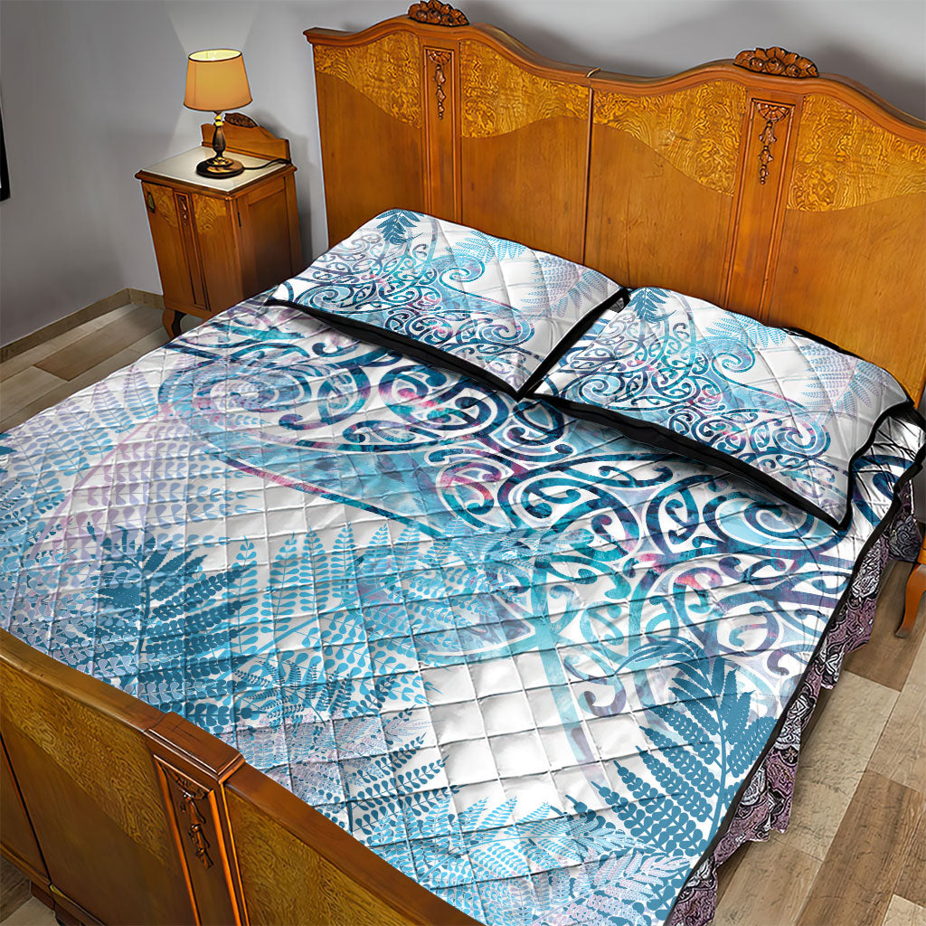 Aotearoa Maori Koru Curves Quilt Bed Set Aqua Paua Shell LT7 - Polynesian Pride