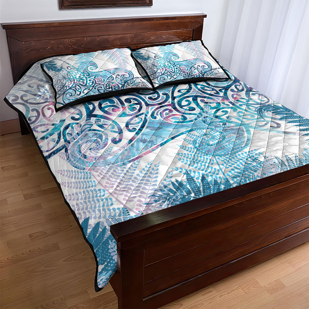 Aotearoa Maori Koru Curves Quilt Bed Set Aqua Paua Shell LT7 - Polynesian Pride