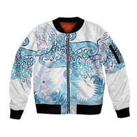 Aotearoa Maori Koru Curves Sleeve Zip Bomber Jacket Aqua Paua Shell LT7 Unisex Blue - Polynesian Pride