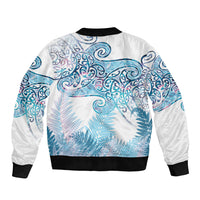 Aotearoa Maori Koru Curves Sleeve Zip Bomber Jacket Aqua Paua Shell LT7 - Polynesian Pride