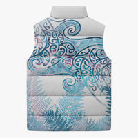 Aotearoa Maori Koru Curves Sleeveless Puffer Jacket Aqua Paua Shell LT7 - Polynesian Pride