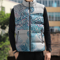 Aotearoa Maori Koru Curves Sleeveless Puffer Jacket Aqua Paua Shell LT7 - Polynesian Pride