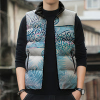 Aotearoa Maori Koru Curves Sleeveless Puffer Jacket Aqua Paua Shell LT7 - Polynesian Pride