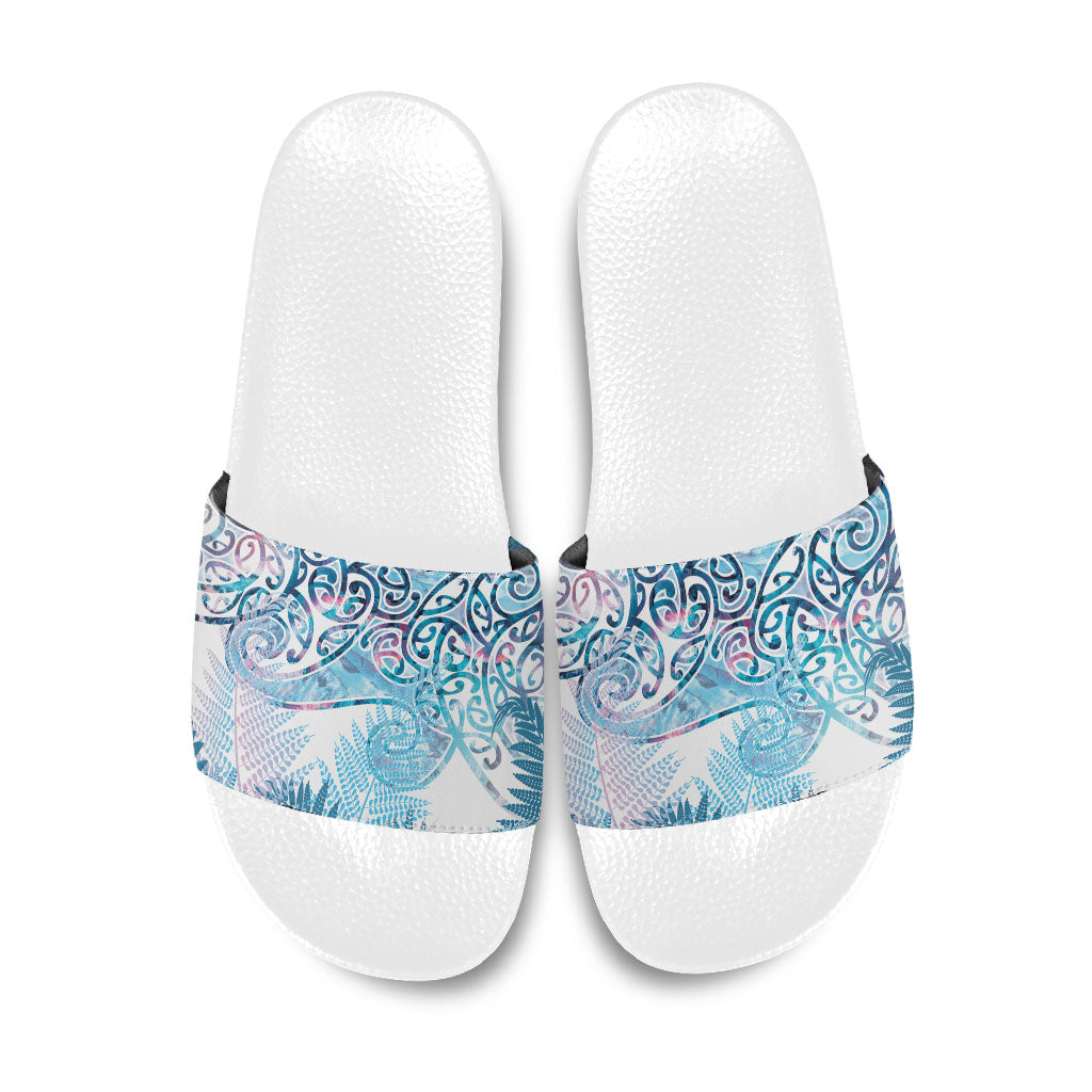 Aotearoa Maori Koru Curves Slide Sandals Aqua Paua Shell LT7 Blue - Polynesian Pride