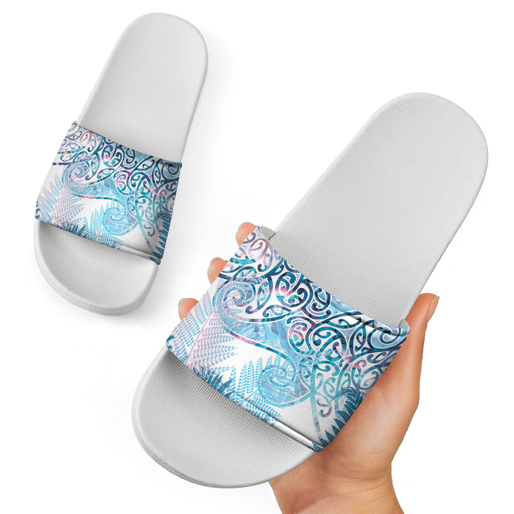 Aotearoa Maori Koru Curves Slide Sandals Aqua Paua Shell LT7 - Polynesian Pride