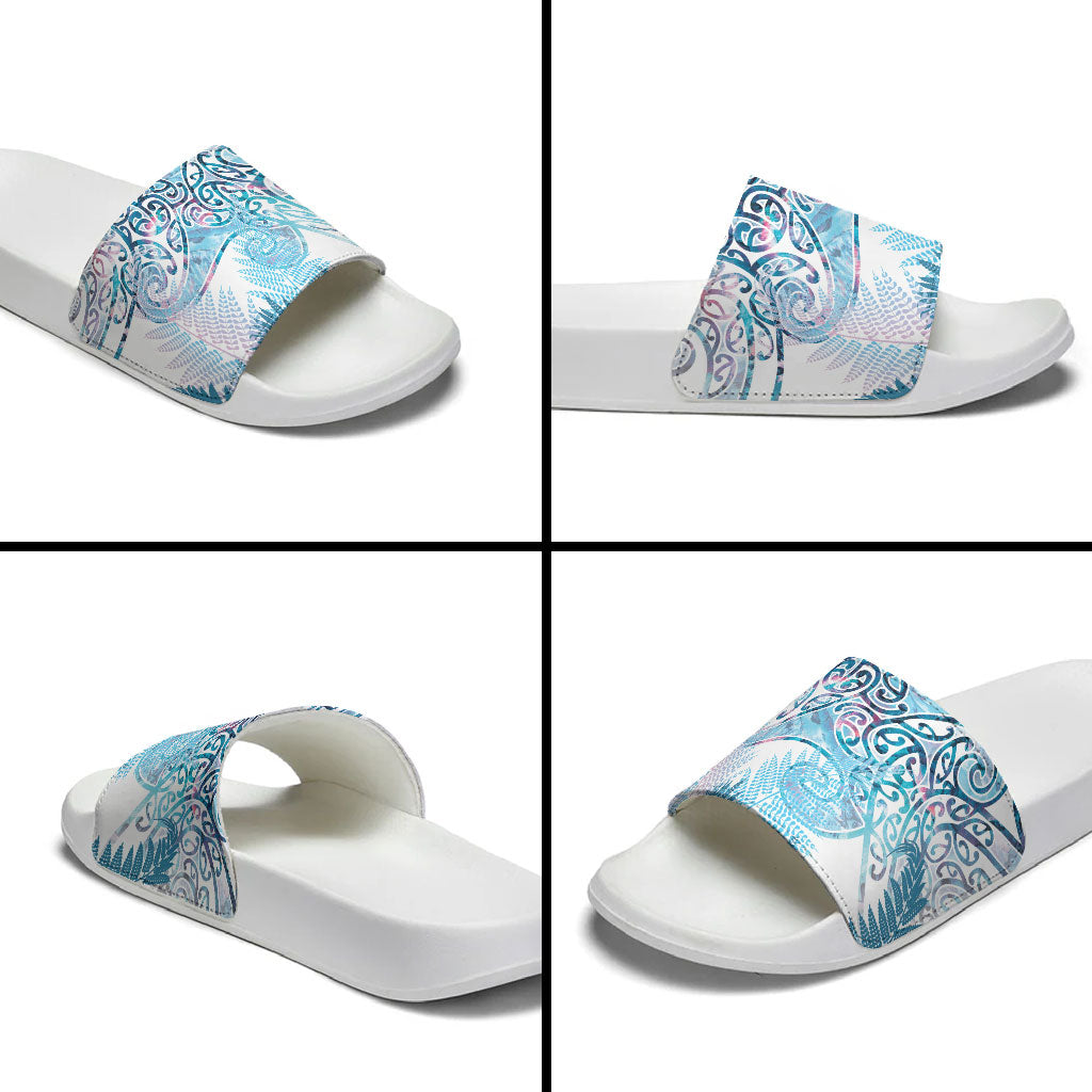 Aotearoa Maori Koru Curves Slide Sandals Aqua Paua Shell LT7 - Polynesian Pride
