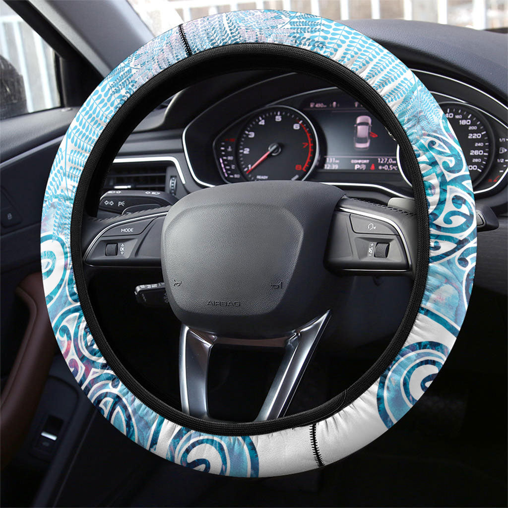 Aotearoa Maori Koru Curves Steering Wheel Cover Aqua Paua Shell LT7 - Polynesian Pride