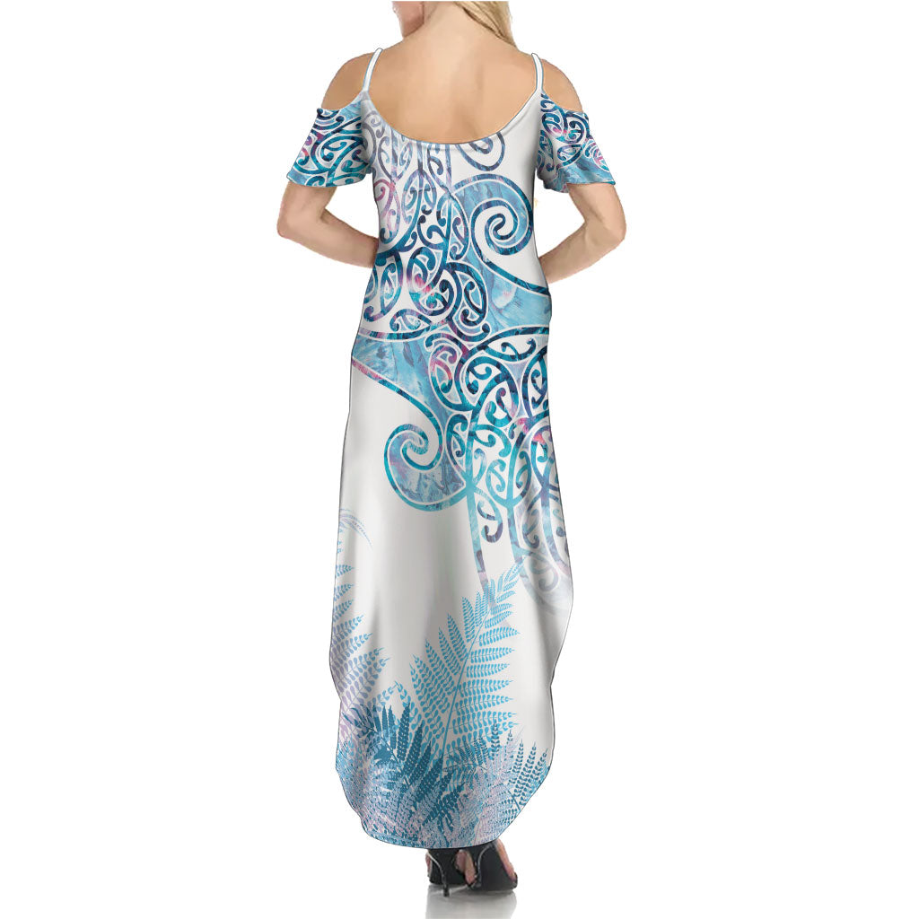 Aotearoa Maori Koru Curves Summer Maxi Dress Aqua Paua Shell LT7 - Polynesian Pride